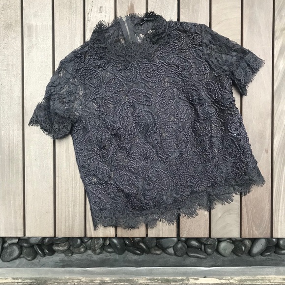 Zara Tops - Zara Trafaluc | Grey Short Sleeve Lace Print Top